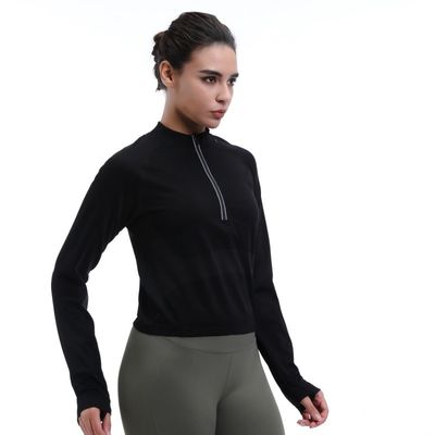 Четверть производительности длинный рукав влажность Wicking пальцевые отверстия отражающая отделка